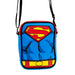 DC Comics Vegan Leather Crossbody Bag with Adjustable Straps, Superman Character Close Up with Super Logo and Belt Appliques, Blue Crossbody Bags DC Comics   