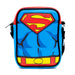 DC Comics Vegan Leather Crossbody Bag with Adjustable Straps, Superman Character Close Up with Super Logo and Belt Appliques, Blue Crossbody Bags DC Comics   