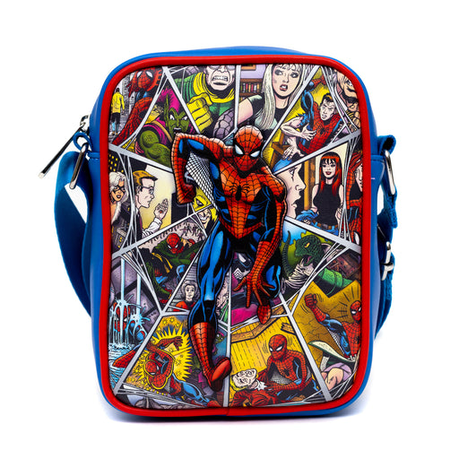 Marvel Comics Bag, Cross Body, Spider Man Beyond Amazing Character Collage, Blue, Vegan Leather Crossbody Bags Marvel Comics   