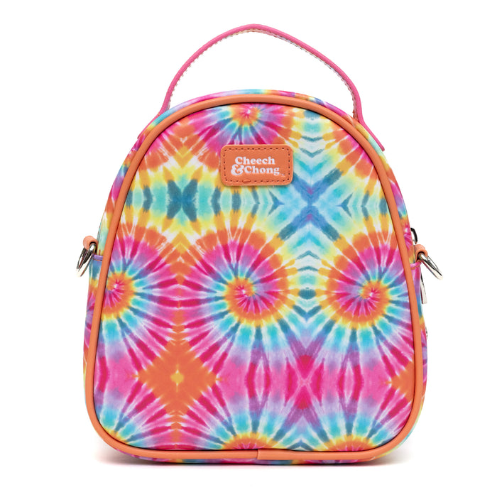 Cheech & Chong Vegan Leather Cross Body Backpack for Men and Women with Adjustable Strap, Faces Debossed Multi Color Tie Dye, Multicolor Crossbody Bags Cheech & Chong   