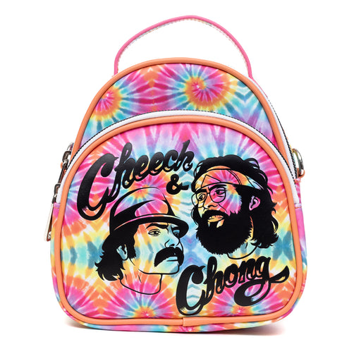 Cheech & Chong Vegan Leather Cross Body Backpack for Men and Women with Adjustable Strap, Faces Debossed Multi Color Tie Dye, Multicolor Crossbody Bags Cheech & Chong   