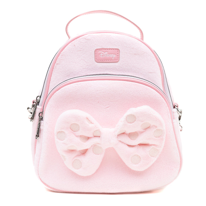 Disney Vegan Leather Crossbody bag with Adjustable Straps, Minnie Mouse Furry Bow with Dots, Pink, 8.0" x 8.5" Crossbody Bags Disney   