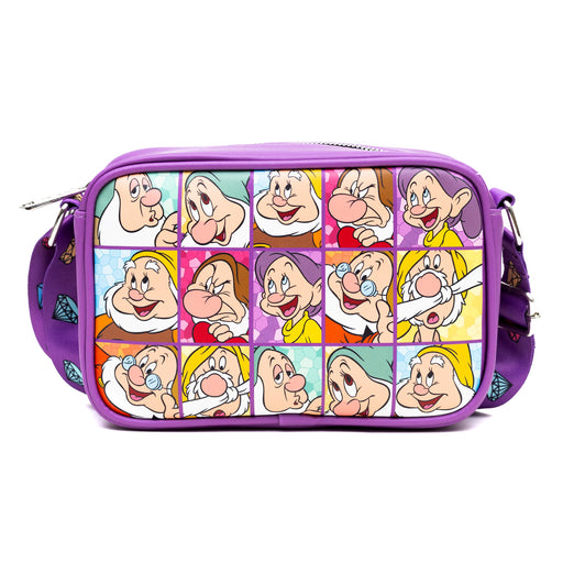 Disney Vegan Leather Crossbody bag with Adjustable Straps, Snow White the Seven Dwarfs Expression Blocks Purple, 8.5" x 6.0" Crossbody Bags Disney   