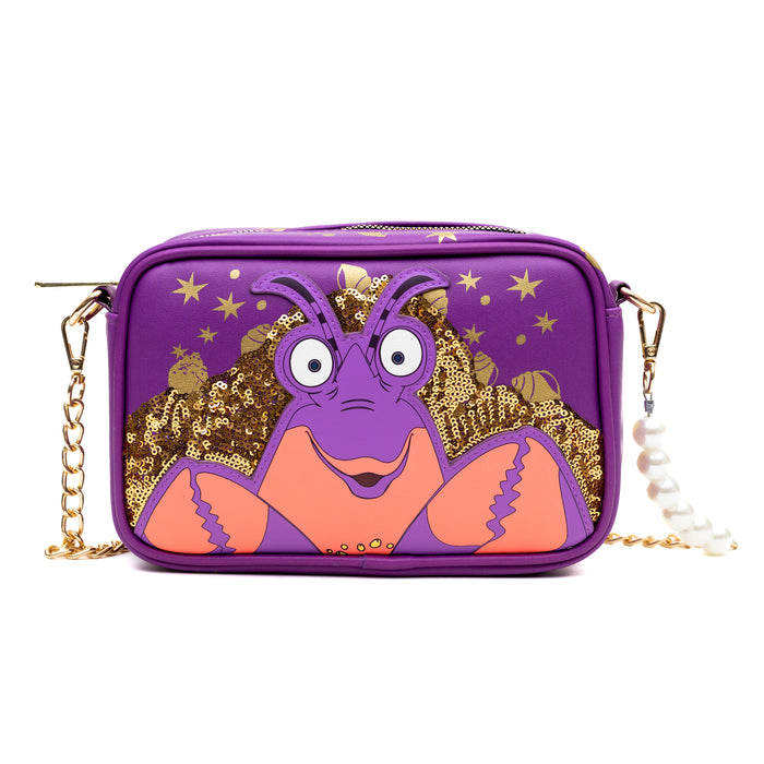 Disney Vegan Leather Crossbody bag with Adjustable Straps, Moana Tamatoa Character Close Up Pose Applique, Purple, 8.5" x 6.0" Crossbody Bags Disney   