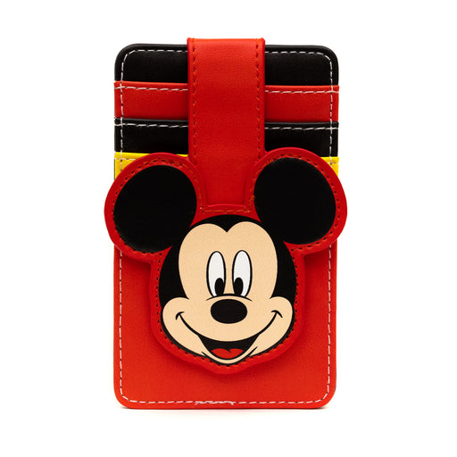 Disney Character Wallet, ID Card Holder, Mickey Mouse Smiling Face, Red, Vegan Leather, 3.0" x 5.0" Mini ID Wallets Disney   