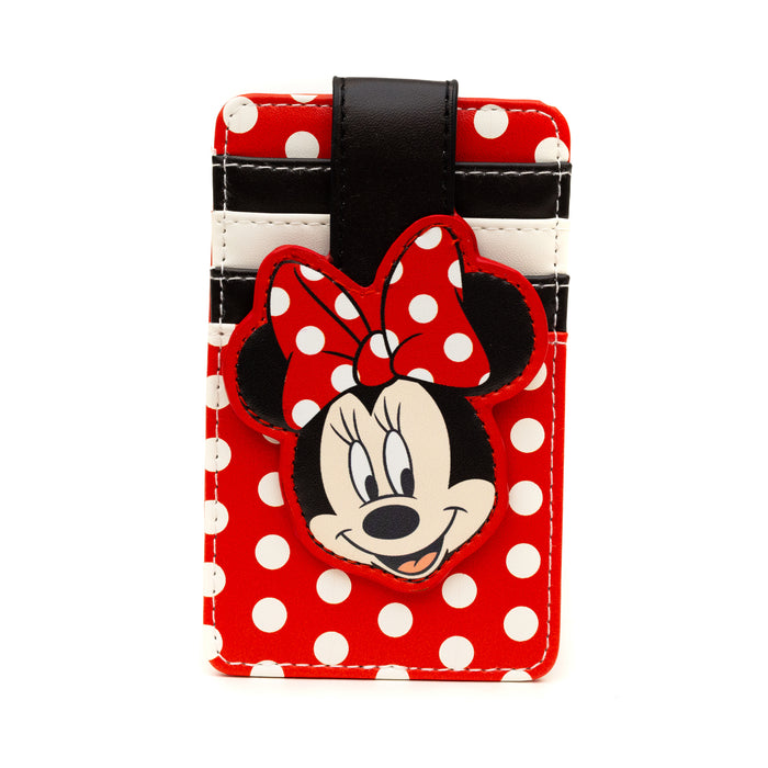 Disney Character Wallet, ID Card Holder, Minnie Mouse Smiling Face, Polka Dot Red White, Vegan Leather, 3.0" x 5.0" Mini ID Wallets Disney   