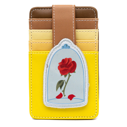 Disney Vegan Leather Wallet, ID Card Holder, Beauty and the Beast Enchanted Rose Multi Color Yellows, 3.0" x 5.0" Mini ID Wallets Disney   