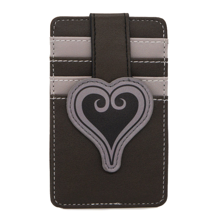 Disney Vegan Leather Wallet, ID Card Holder, Kingdom Hearts Heart Black Gray Slots Mini ID Wallets Disney   