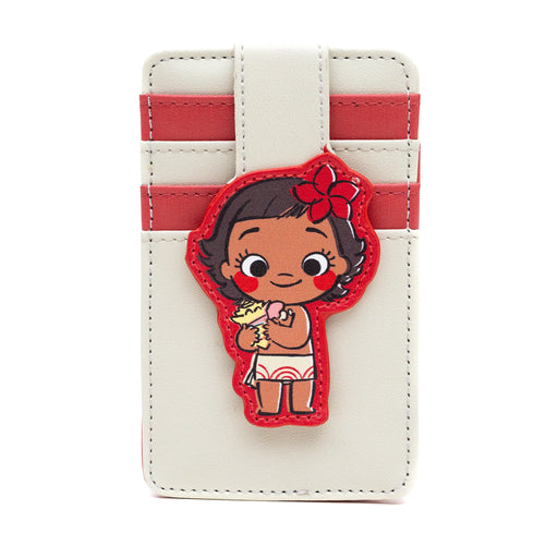 Disney Vegan Leather Wallet, ID Card Holder, Moana Baby Moana Pose Tan Red, 3.0" x 5.0" Mini ID Wallets Disney   