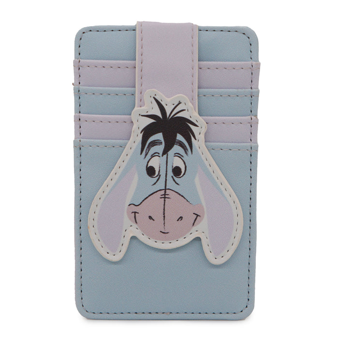 Disney Vegan Leather Wallet, ID Card Holder, Winnie the Pooh Eeyore Face Lavender Light Blue Mini ID Wallets Disney   