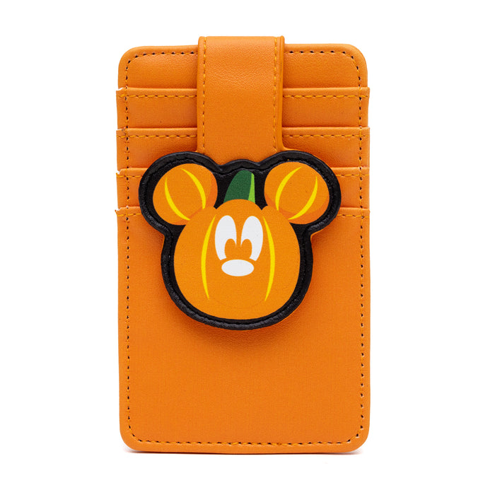 Disney Vegan Leather Wallet, ID Card Holder, Halloween Mickey Mouse Pumpkin Orange, 3.0" x 5.0" Mini ID Wallets Disney   