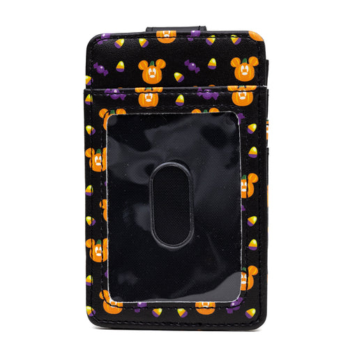 Disney Vegan Leather Wallet, ID Card Holder, Halloween Mickey Mouse Pumpkin Scattered Candy, 3.0" x 5.0" Mini ID Wallets Disney   