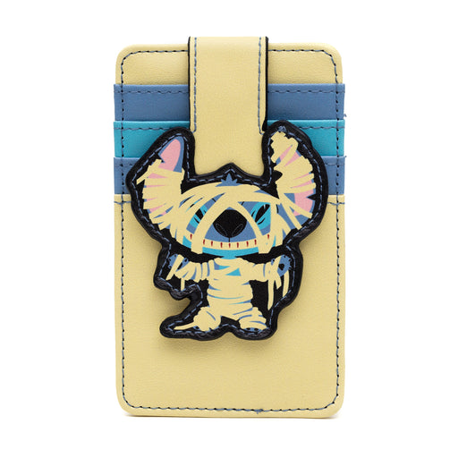 Disney Vegan Leather Wallet, ID Card Holder, Lilo and Stitch Halloween Mummy Stitch Tan Blues, 3.0" x 5.0" Mini ID Wallets Disney   