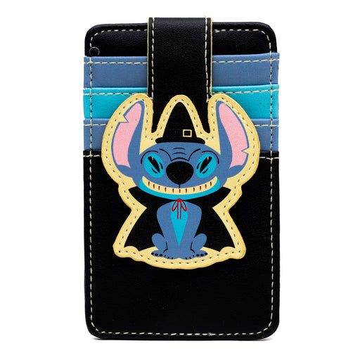 Disney Vegan Leather Wallet, ID Card Holder, Lilo and Stitch Halloween Witch Stitch Black Blues, 3.0" x 5.0" Mini ID Wallets Disney   