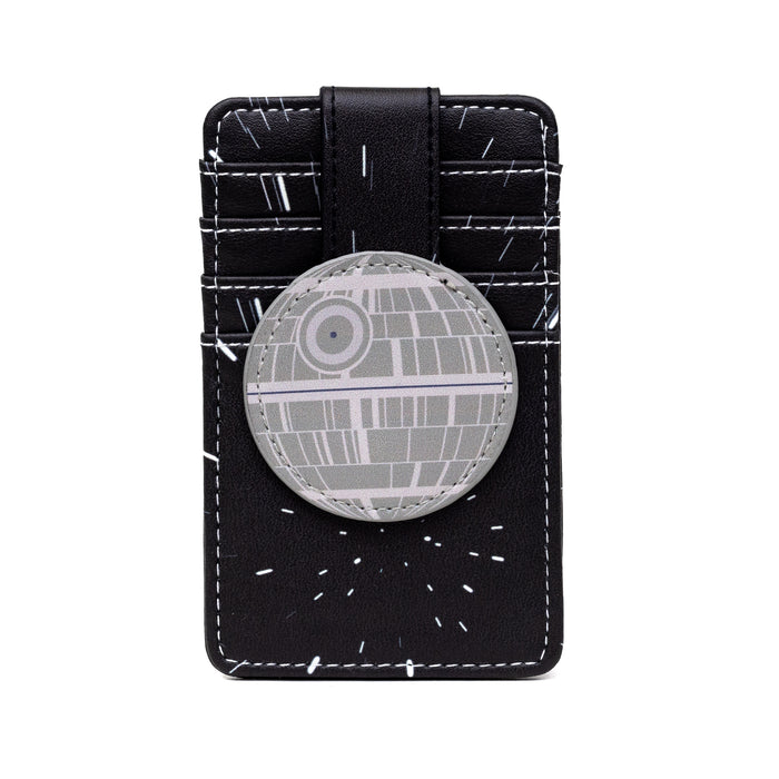 Star Wars Vegan Leather Wallet, Character Wallet ID Card Holder, Star Wars Death Star with Galaxy Stars Black White Mini ID Wallets Star Wars   