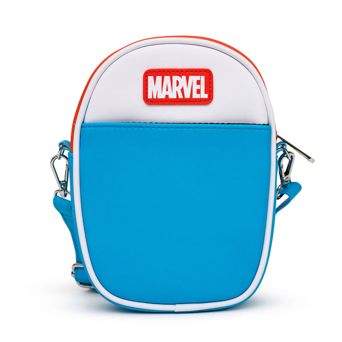 Marvel Comics Bag, Cross Body, Kawaii Captain America Character Close Up with Face Applique, Vegan Leather Crossbody Bags Marvel Comics   