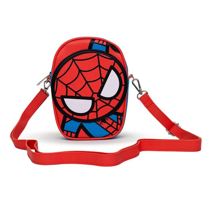 Marvel Comics Bag, Cross Body, Kawaii Spider Man Character Close Up with Face Applique, Vegan Leather Crossbody Bags Marvel Comics   