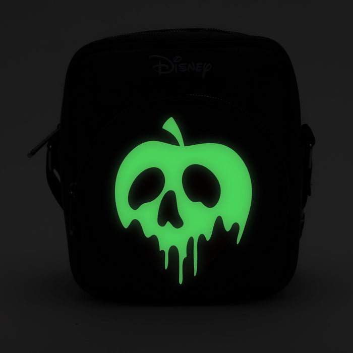 Disney Vegan Leather Crossbody Bag with Front and Back Zip Pocket, Snow White Evil Queen Glow in the Dark Apple and Icons Black, 8.5" x 10.0" Crossbody Bags Disney   