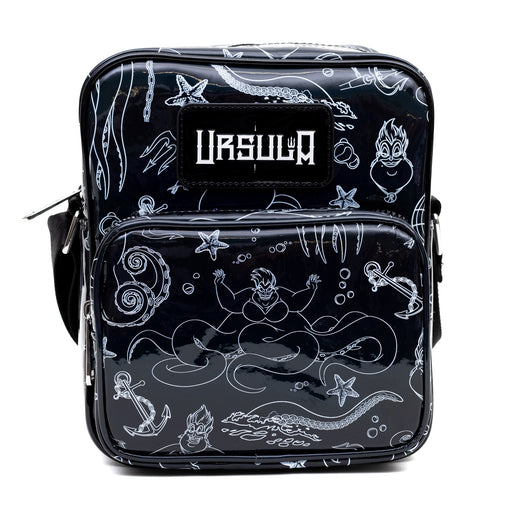 Disney Vegan Leather Cross Body Backpack with Adjustable Strap, The Little Mermaid Villain Ursula Poses Holographic Black/White Crossbody Bags Disney   