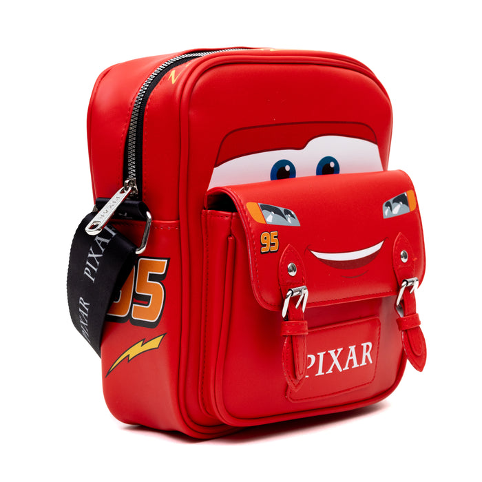 Disney Vegan Leather Crossbody Bag with Front Pocket, Cars Lightning McQueen Car Body Paint Scheme Red, 7.5" x 9" Crossbody Bags Disney   