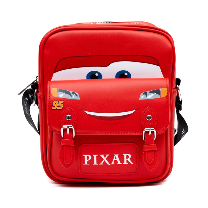 Disney Vegan Leather Crossbody Bag with Front Pocket, Cars Lightning McQueen Car Body Paint Scheme Red, 7.5" x 9" Crossbody Bags Disney   