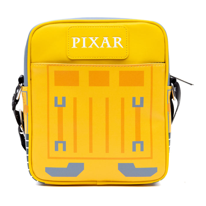 Disney Vegan Leather Crossbody Bag with Front Pocket, WALL E Robot Face and Circuit Board Yellows, 7.5" x 9" Crossbody Bags Disney   