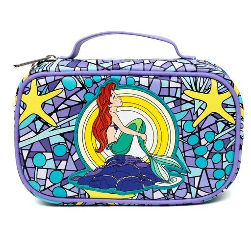 Disney Vegan Leather Travel Cosmetic Bag, Make-Up Bag for Women, The Little Mermaid Ariel Pose Applique Stained Glass Print Crossbody Bags Disney   