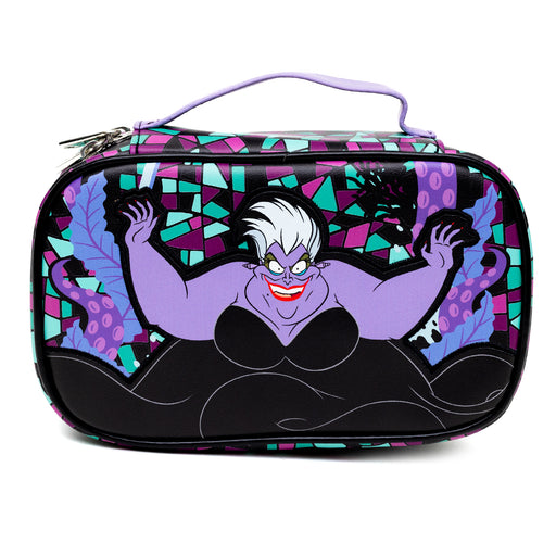 Disney Vegan Leather Travel Cosmetic Bag, Make-Up Bag for Women, The Little Mermaid Ursula Pose Applique Stained Glass Print, Vegan Leather Crossbody Bags Disney   