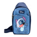 Disney Vegan Leather Crossbody Sling Bag, Lilo & Stitch Stitch Close Up Lick Pose Applique, Blue, 7" x 14" Crossbody Bags Disney   