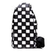 Disney Vegan Leather Crossbody Sling Bag, Mickey Mouse Peace Fingers Applique,Checker Black White, 7" x 14" Crossbody Bags Disney   