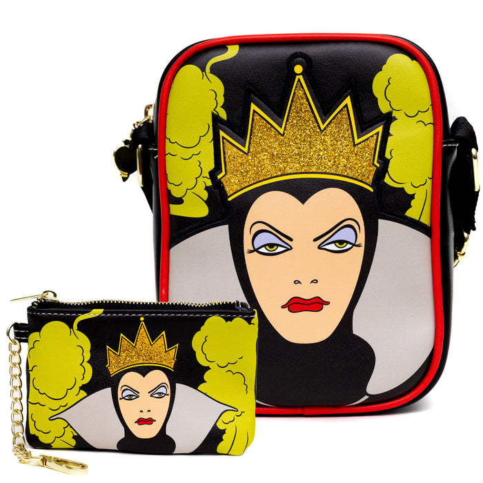 Disney Bag and Wallet Combo, Snow Whites Evil Queen Cauldron Pose Close Up, Vegan Leather Crossbody Bags Disney   