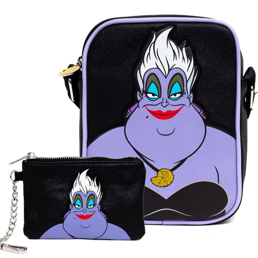 Disney Bag and Wallet Combo, The Little Mermaids Ursula Pose Close Up, Vegan Leather Crossbody Bags Disney   