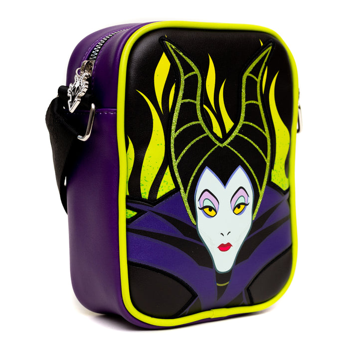 Disney Bag and Wallet Combo, Sleeping Beauty Maleficent Pose Close Up, Vegan Leather Crossbody Bags Disney   