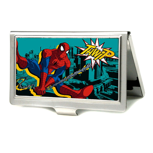 ULTIMATE SPIDER-MAN 

Business Card Holder - SMALL - Spider-Man Swinging THWIP Pose/Skyline FCG Turquoise/Black/Yellows Business Card Holders Marvel Comics   