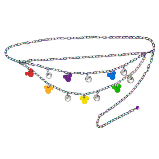 Metal Chain Belt - Iridescent Rainbow Chain with Mickey Mouse Head Charms Multi Color Metal Chain Belts Disney   