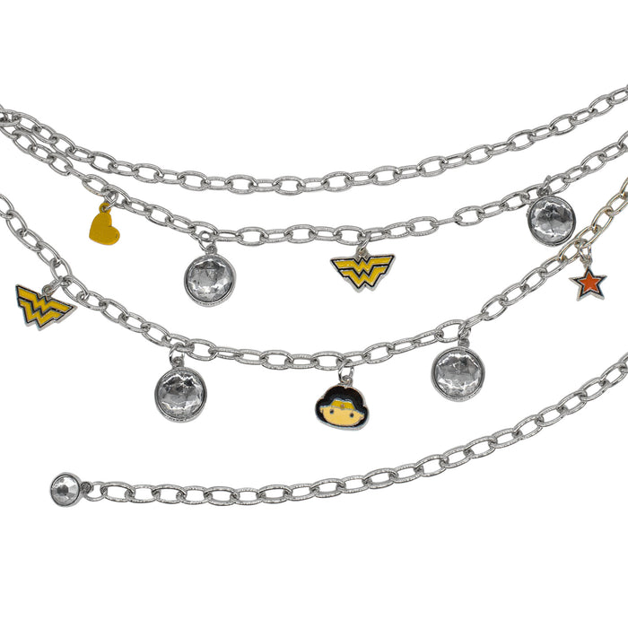 Metal Chain Belt - Silver Chain with Wonder Woman Chibi Face and Logo Charms Metal Chain Belts DC Comics   