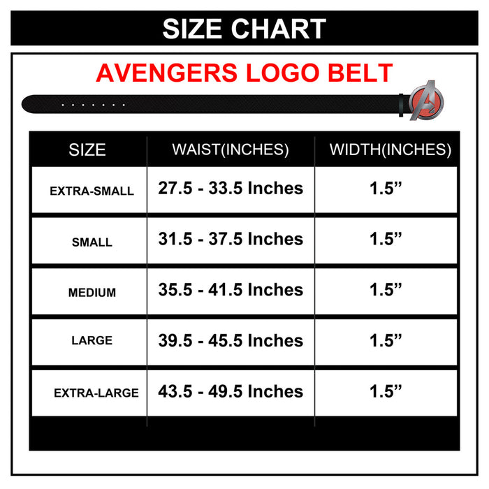 Marvel Avengers Logo with Red Crystal Rhinestones Cast Buckle - Black PU Strap Belt Cast Buckle Belts Marvel Comics   