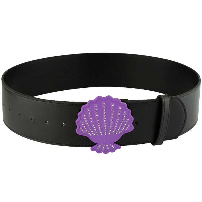 The Little Mermaid Ariel Seashell Purple with Gems Cast Buckle - Black PU  Strap Belt