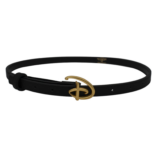 Disney Signature D Logo Gold Cast Buckle - 0.5 Inch Wide Black Vegan Leather Strap Belt Cast Buckle Belts Disney   