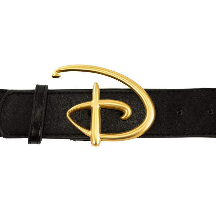 Disney Signature D Logo Gold Cast Buckle - 1.5 Inch Wide - Black PU Strap Belt Cast Buckle Belts Disney   