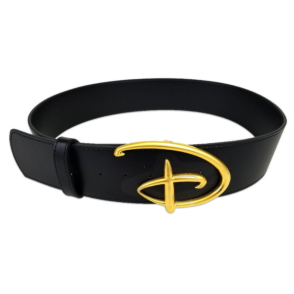 Disney Signature D Logo Gold Enamel Cast Buckle - Black PU Strap Belt Cast Buckle Belts Disney   