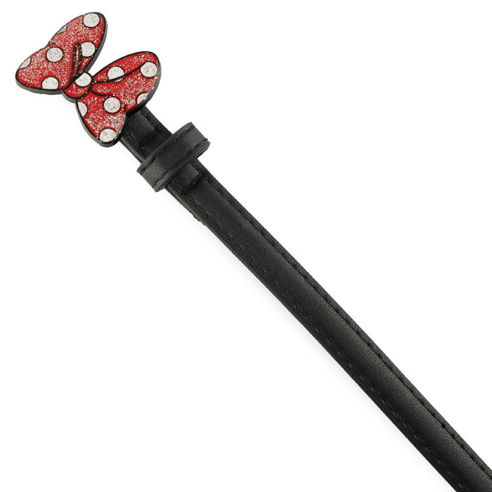 Minnie Mouse Glitter Bow Enamel Cast Buckle - Black Patent PU Strap Belt Cast Buckle Belts Disney   