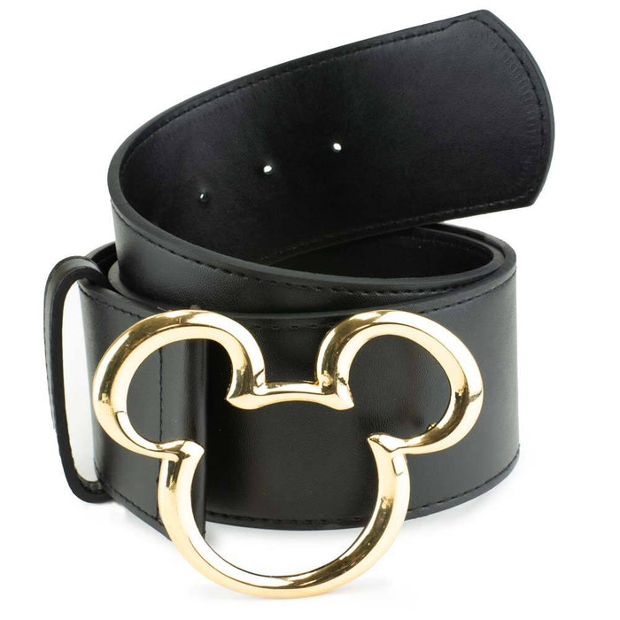 Mickey Ears Outline Gold Cast Buckle - Black PU Strap Belt Cast Buckle Belts Disney   