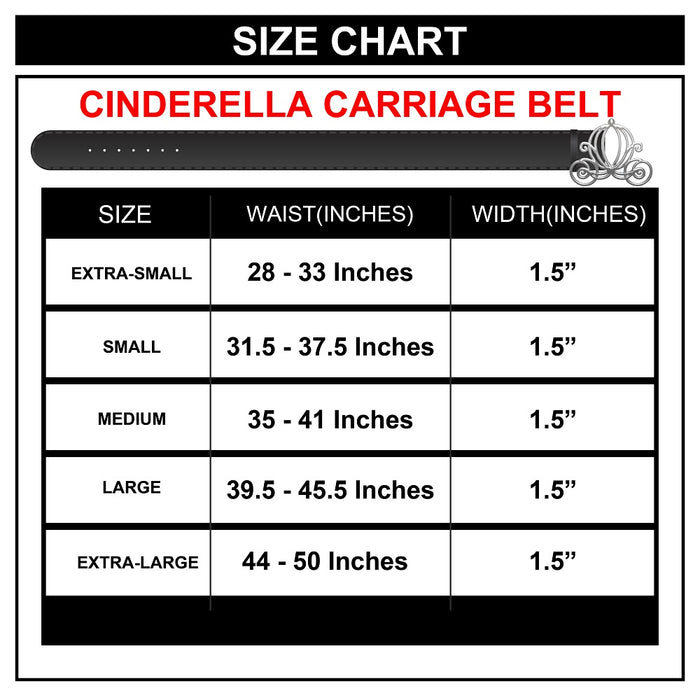 Cinderella Carriage Silver Cast Buckle - Black PU Strap Belt Cast Buckle Belts Disney   