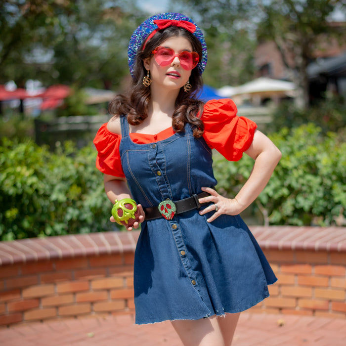 Snow White Poison Apple Crystal Rhinestone Cast Buckle - Black PU Strap Belt Cast Buckle Belts Disney   