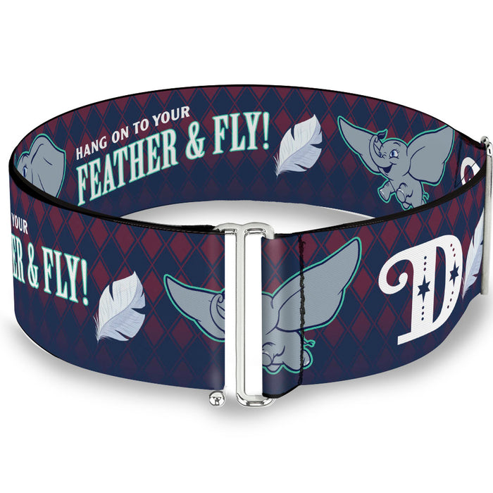 Cinch Waist Belt - Dumbo 2-Poses D Icon HANG ON TO YOUR FEATHER & FLY! Diamond Checker Navy Red White Womens Cinch Waist Belts Disney   