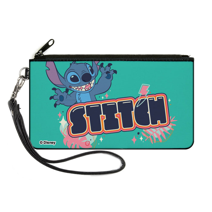 Canvas Zipper Wallet - LARGE - Lilo & Stitch Stitch Claws Out Pose and Title Aqua Blue Canvas Zipper Wallets Disney   