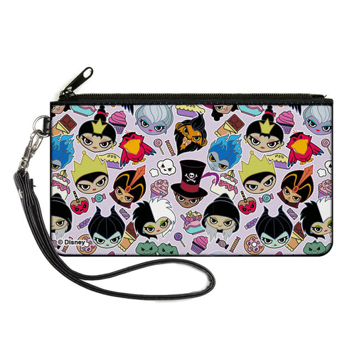 Canvas Zipper Wallet - LARGE - Disney Sweet Chibi Villain Faces and Icons Collage Lavender Canvas Zipper Wallets Disney   