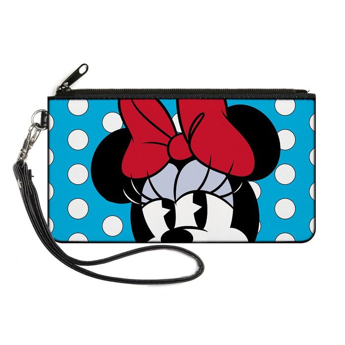 Canvas Zipper Wallet - SMALL - Minnie Style Face CLOSE-UP Dots Blue/White Canvas Zipper Wallets Disney   
