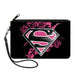Canvas Zipper Wallet - LARGE - Superman Shield4/Roses Weathered Black/White/Pinks Canvas Zipper Wallets DC Comics   